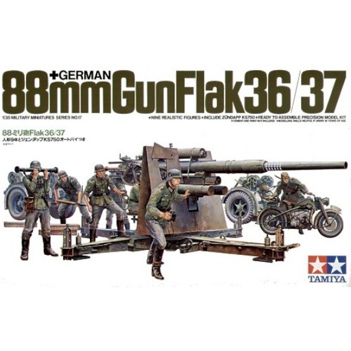 [TA-995387] Tamiya 1/35 MM 35017 German 88mm Gun Flak 36/37 w/trailer Tamiya田宮雙星1/35 MM 35017 德國88毫米高射炮Flak 36/37（帶拖車）