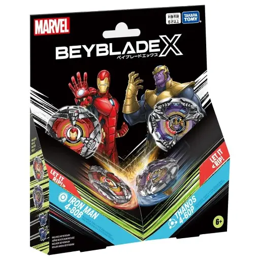 [TT-980841] Takara Tomy Beyblade X - BX-00 Marvel Double Starter Iron Man 4-80B & Thanos 4-60P 